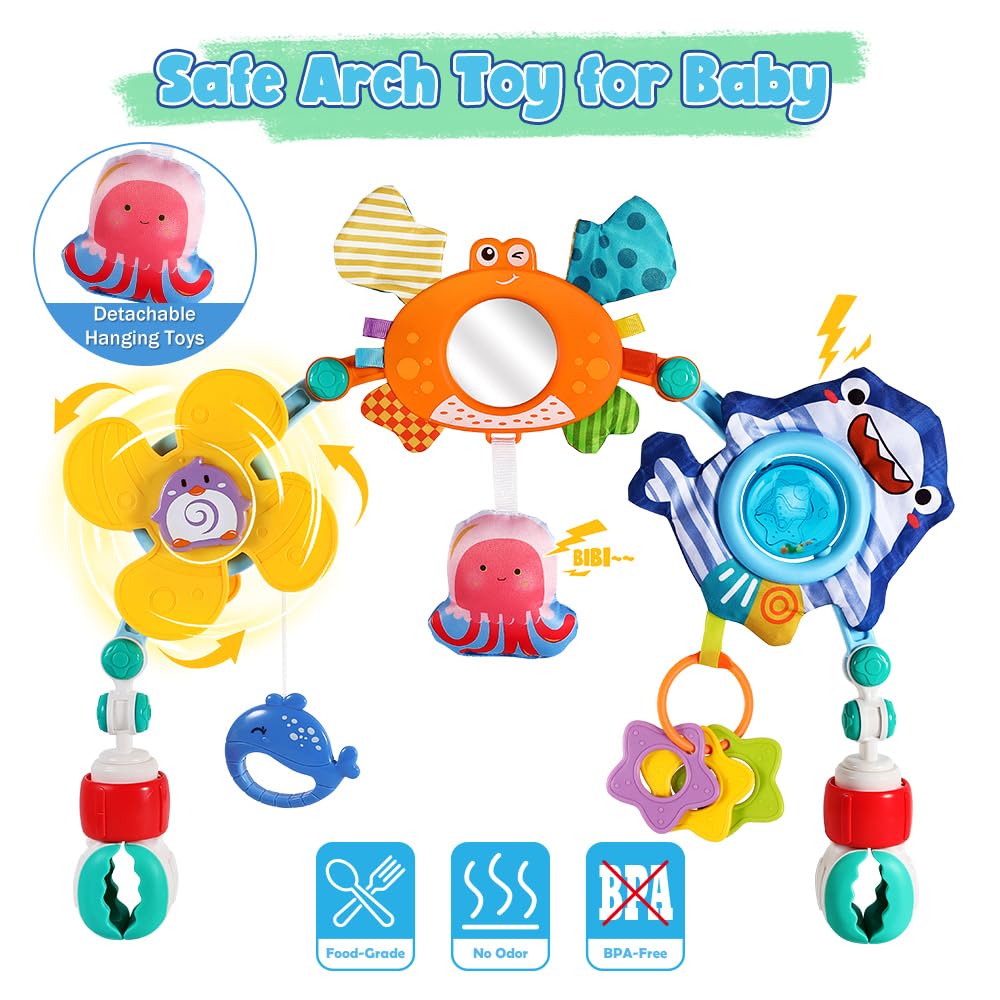 Baby Stroller Car Seat Toys,Adjustable Crib Mobile Activity Arch Toys with Sound Toy and Baby