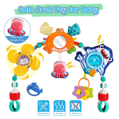Baby Stroller Car Seat Toys,Adjustable Crib Mobile Activity Arch Toys with Sound Toy and Baby