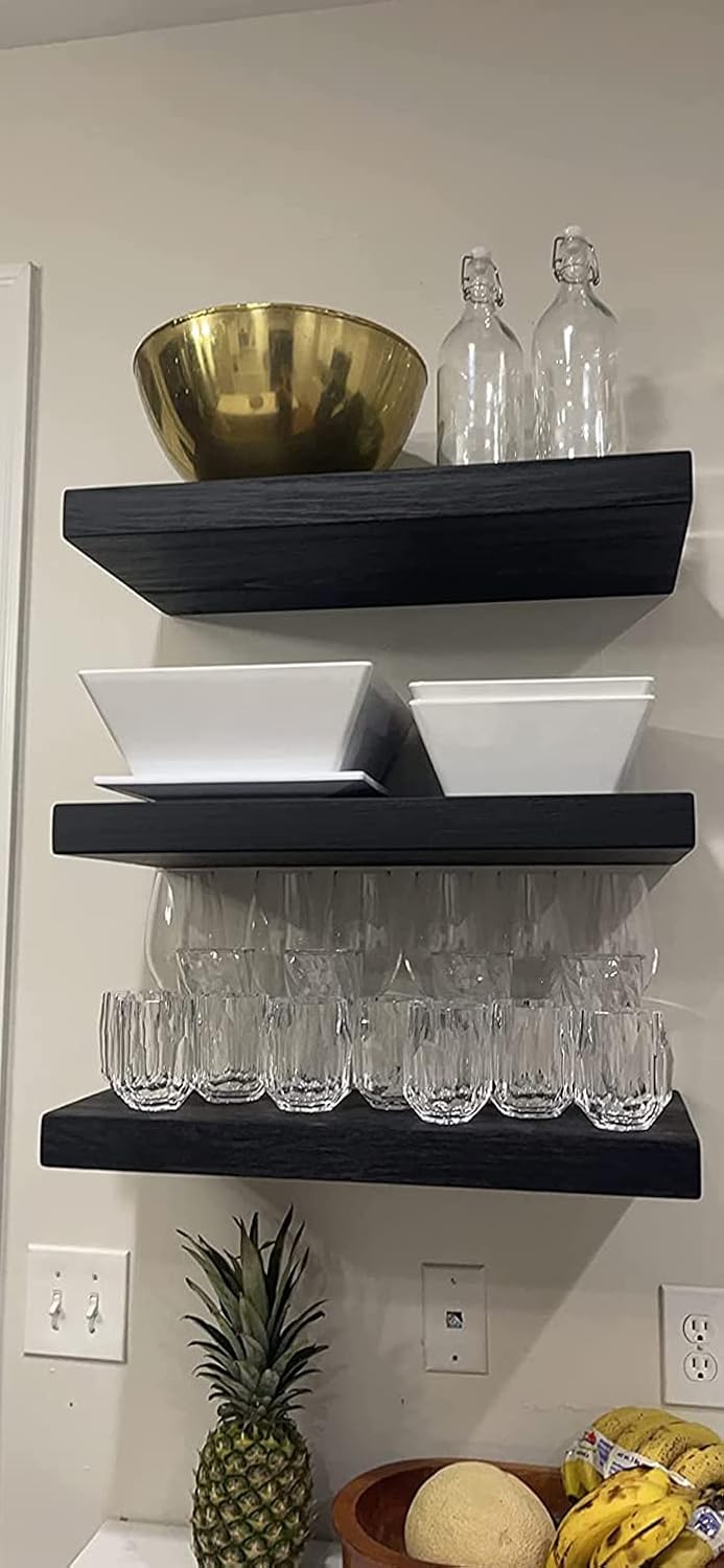 Joel's Antiques - 24 Inch Wooden Floating Shelves for Wall - Made of Natural Wood - Short Heavy