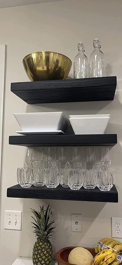 Joel's Antiques - 24 Inch Wooden Floating Shelves for Wall - Made of Natural Wood - Short Heavy