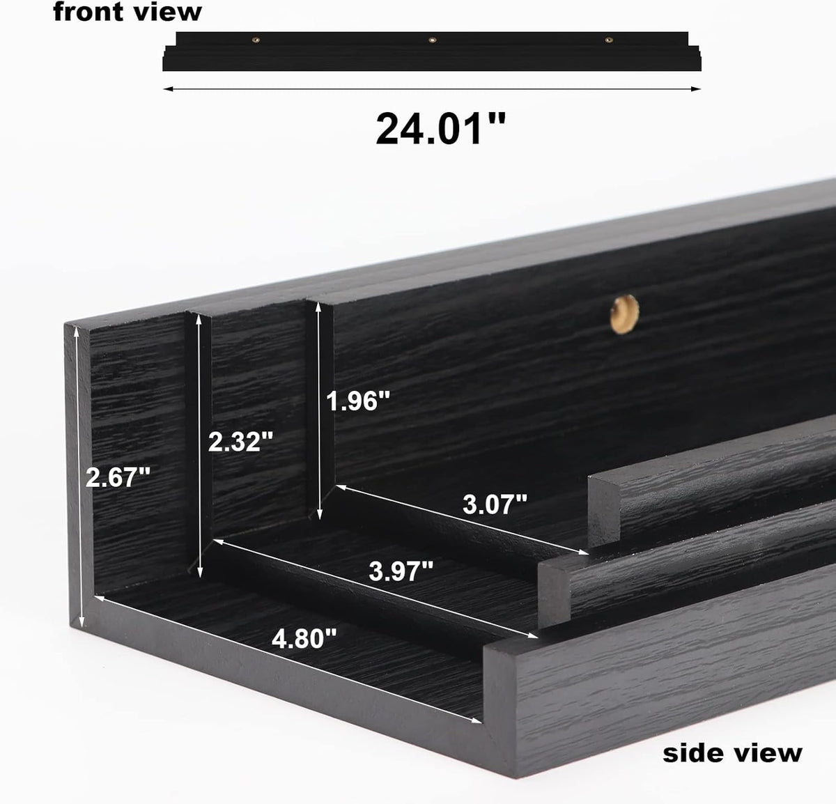 Giftgarden 24 Inch Black Floating Shelves Wall Mounted Woodgrain Picture Ledge Shelf for Storage