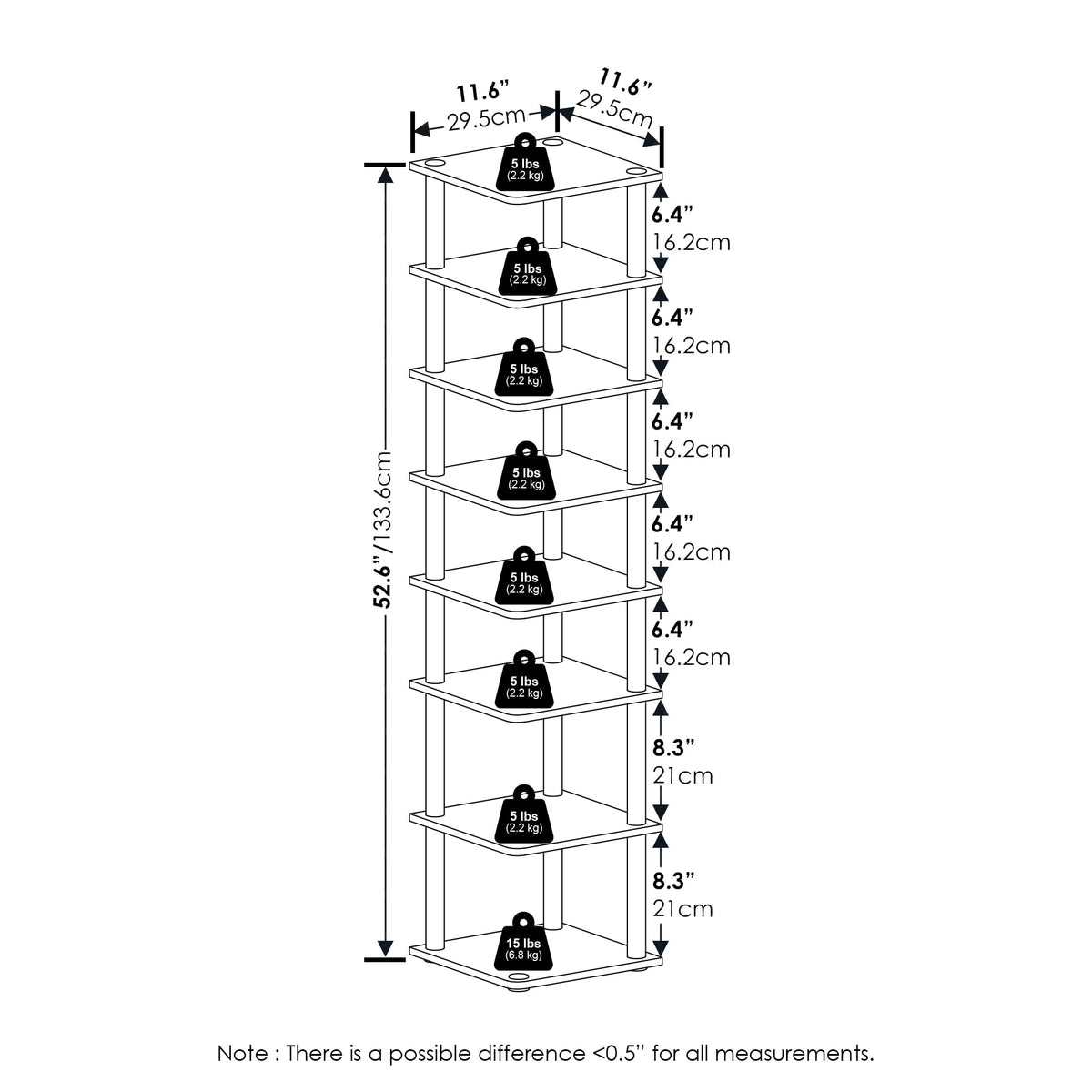 Furinno Turn-N-Tube Vertical Shoe Rack, 8-Tier Narrow Shoe Organizer, Free Standing Shoe Storage