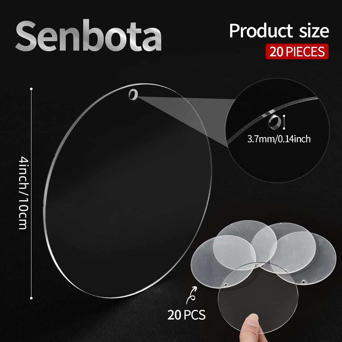 4 Inch Round Acrylic Blanks Ornament 20 Pcs Clear Acrylic Disc Circle with Holes Clear Christmas