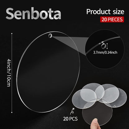 4 Inch Round Acrylic Blanks Ornament 20 Pcs Clear Acrylic Disc Circle with Holes Clear Christmas