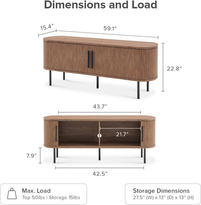 mopio Quin TV Stand, Mid Century Modern for 55/60/65 inch TV, Farmhouse TV Stand, Entertainment