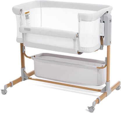 Baby Bassinet Bedside Sleeper, 3-in-1 Rocking Bassinet for Baby with 6-Level Height Adjustable, 4