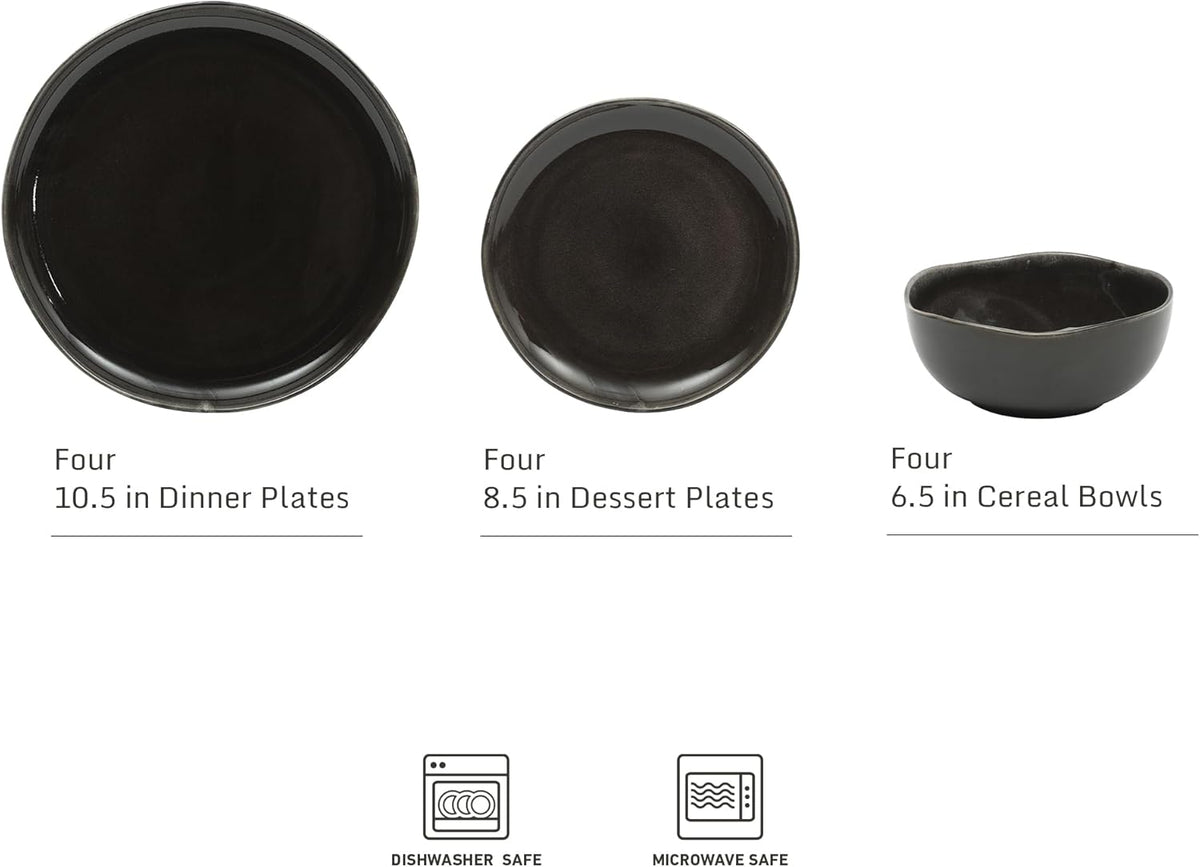 Gibson Elite Nardini 12 Piece (Service for 4) Plates and Bowls Reactive Glaze Dishes Stoneware