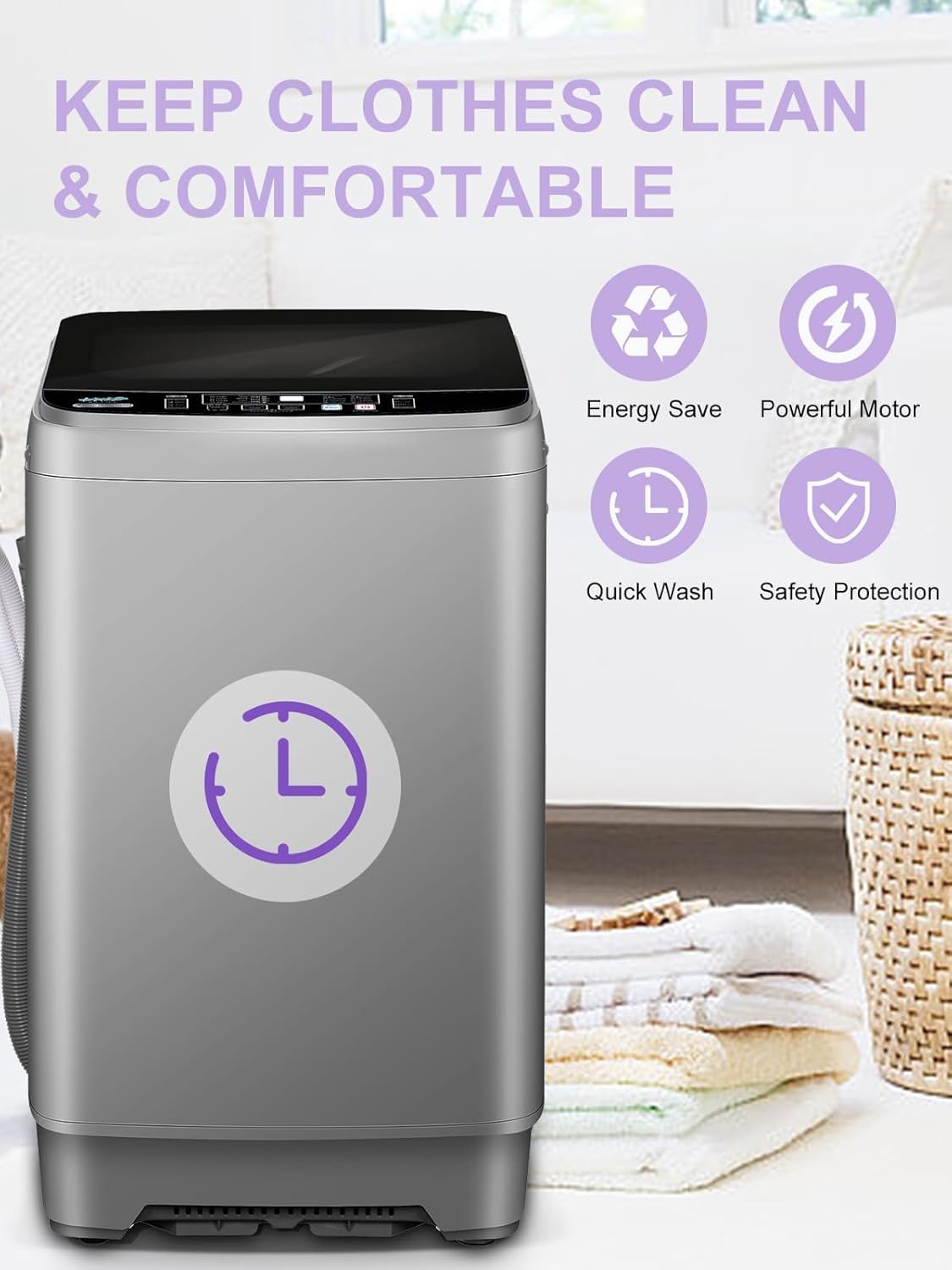 Full-Automatic Washing Machine 25 lbs Portable Washer 10 Wash Program & 8 Water Level with LED