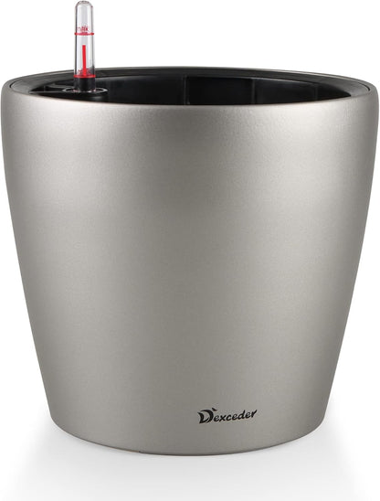 Dexceder 9x8 Inches Self Watering Planter Metallic Matte Indoor Outdoor, Inner Pot Design
