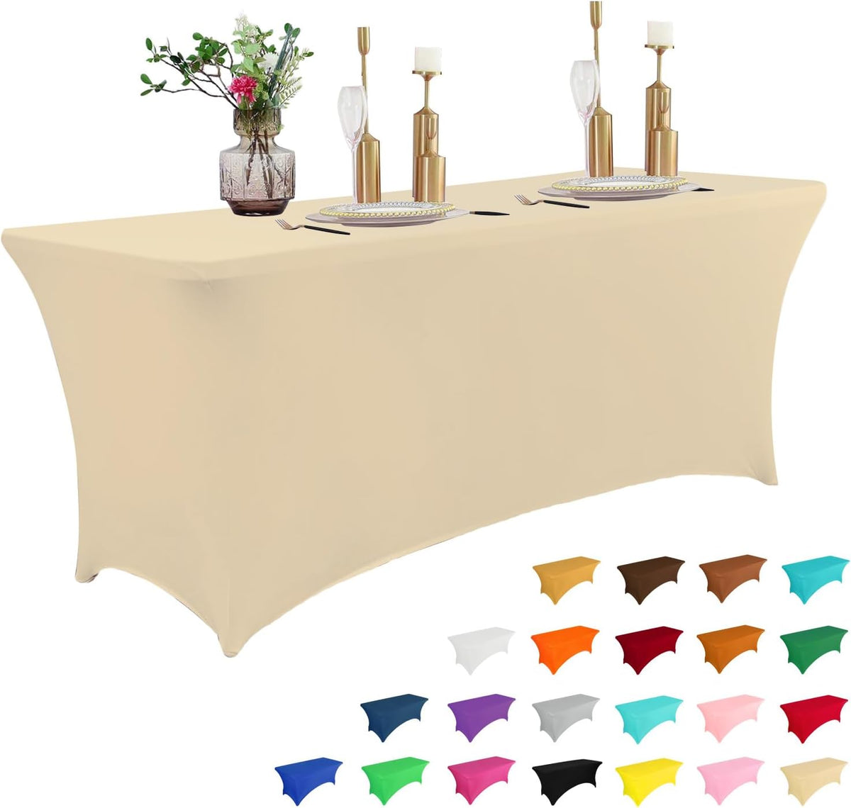 IVAPUPU 4FT Table Cloth for Rectangular Fitted Events Stretch Champagne Table Covers Washable Cover
