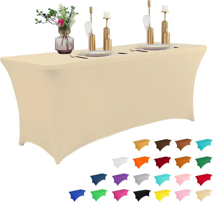 IVAPUPU 4FT Table Cloth for Rectangular Fitted Events Stretch Champagne Table Covers Washable Cover