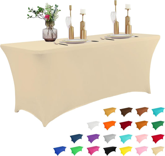 IVAPUPU 6FT Table Cloth for Rectangular Fitted Events Stretch Champagne Table Covers Washable Cover