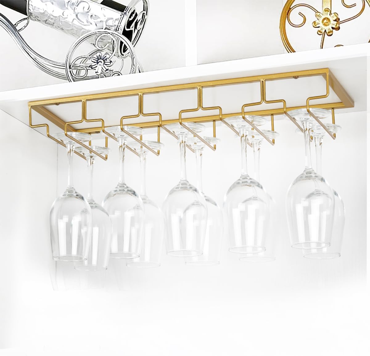 Wine Glass Rack - Under Cabinet Stemware Wine Glass Holder Glasses Storage Hanger 2 Pack Metal