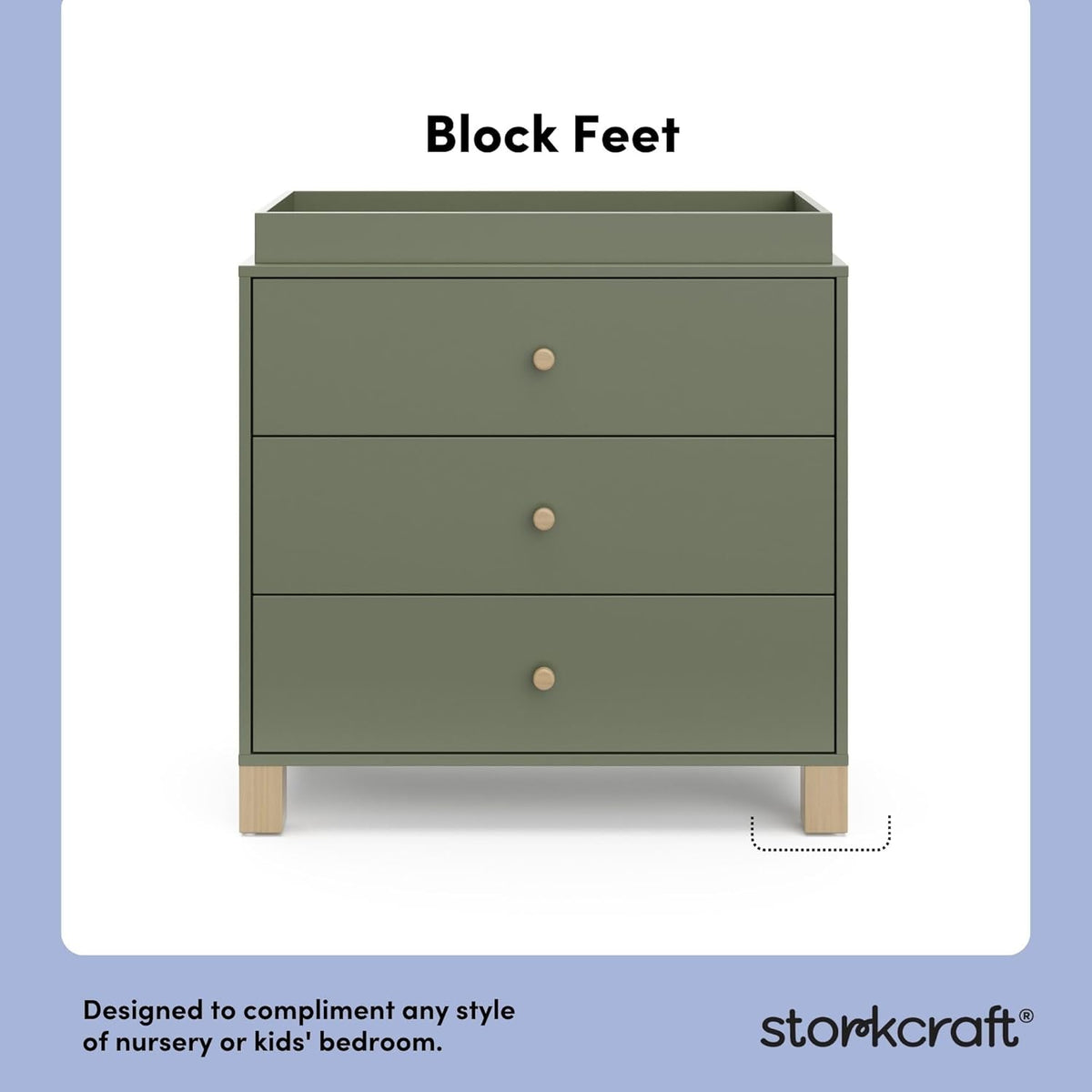 Storkcraft California 3-Drawer Chest with Removable Changing Topper (Olive with Driftwood)