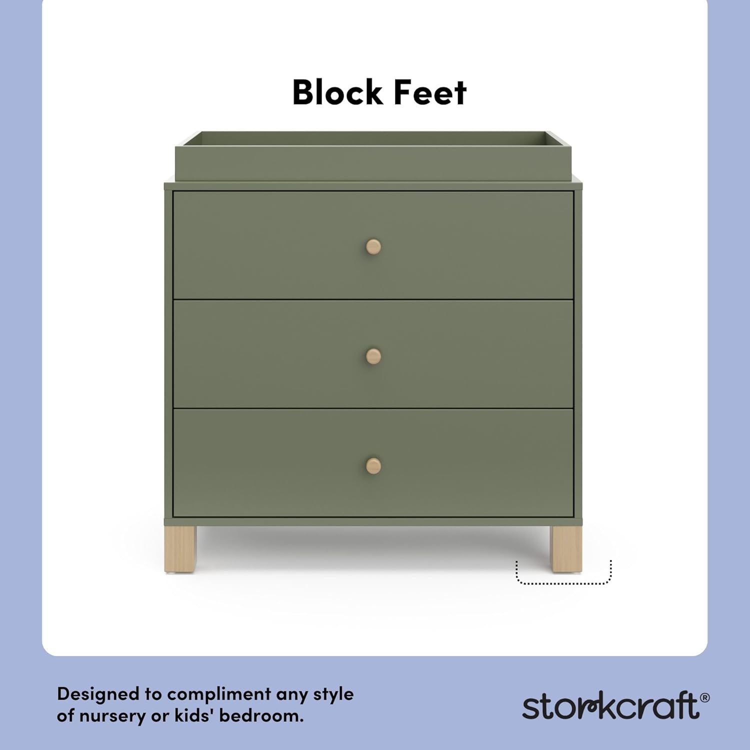 Storkcraft California 3-Drawer Chest with Removable Changing Topper (Olive with Driftwood)