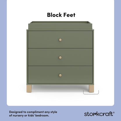 Storkcraft California 3-Drawer Chest with Removable Changing Topper (Olive with Driftwood)