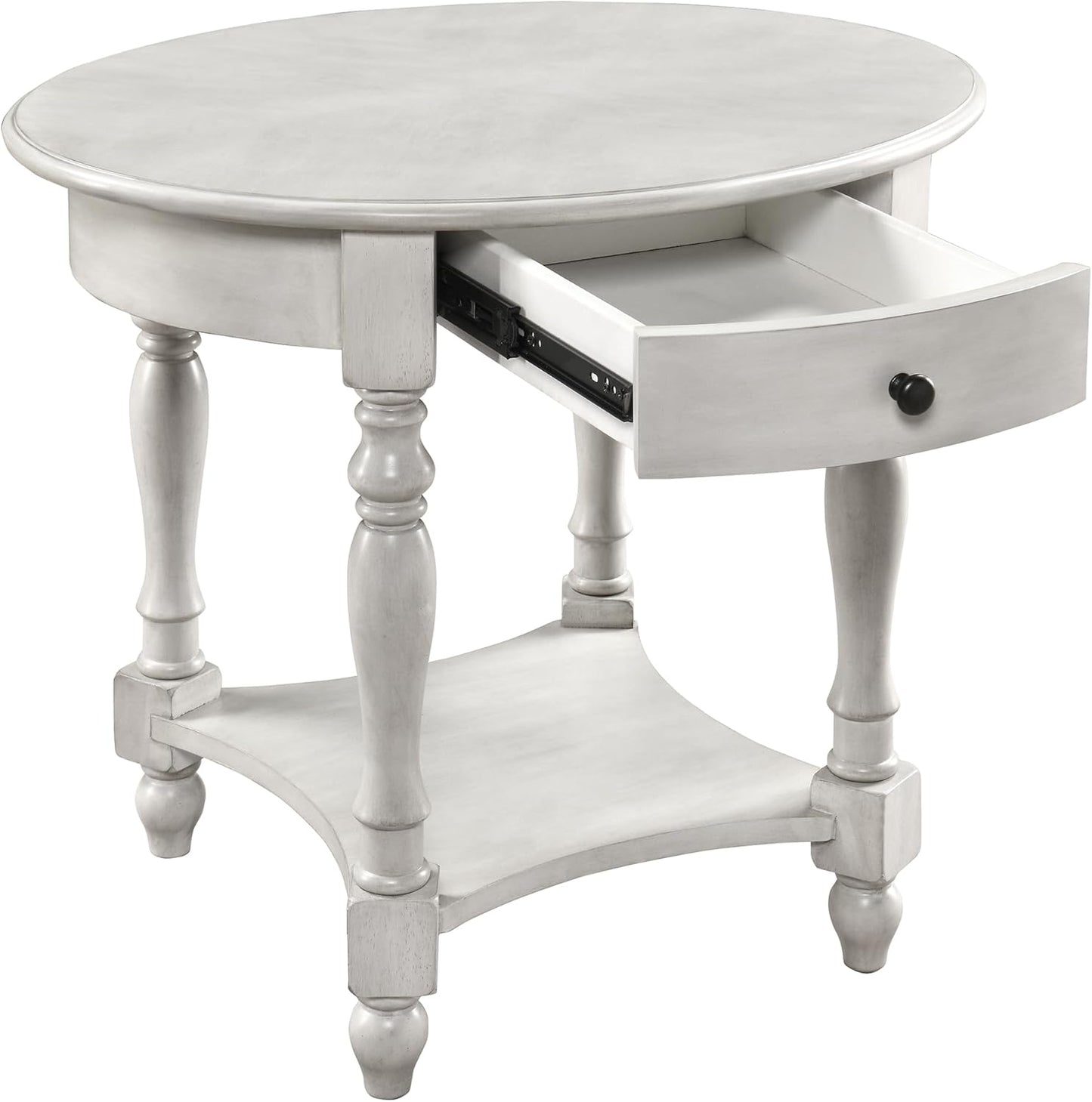 MODERION Oval End Table with Drawer, Solid Wood Sofa Side Storage Shelf, Traditional Living Room