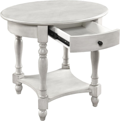 MODERION Oval End Table with Drawer, Solid Wood Sofa Side Storage Shelf, Traditional Living Room