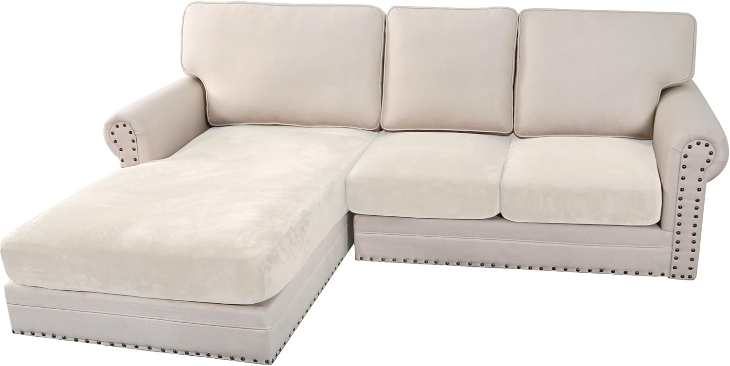 H.VERSAILTEX Velvet Stretch Sectional Couch Covers 3 Pieces Sofa Seat Cushion Covers L Shape