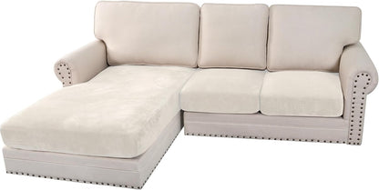 H.VERSAILTEX Velvet Stretch Sectional Couch Covers 3 Pieces Sofa Seat Cushion Covers L Shape