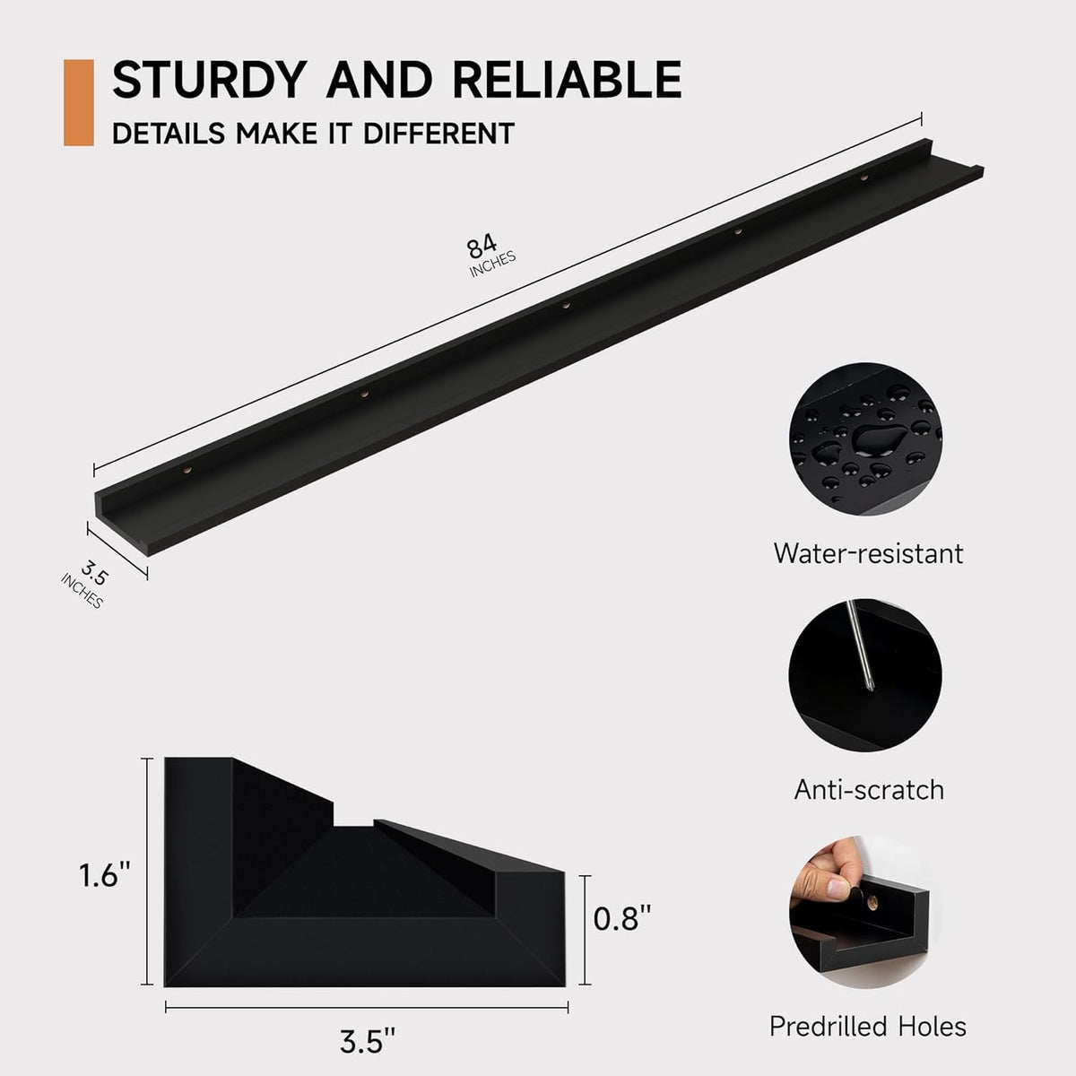 Floating Picture Ledge Shelves for Wall Set of 2, 84 Inches Picture Ledge Shelf with Long Large