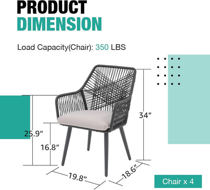 Patiorama Patio Dining Chair Set of 4, Woven Rope Outdoor Dining Chairs w/Steel Frame, All-Weather