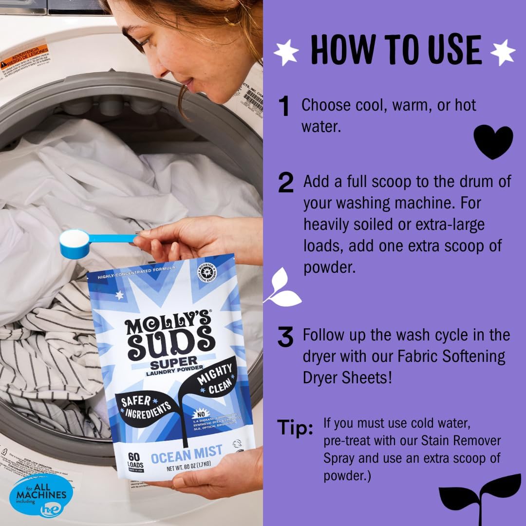 Molly's Suds Super Powder Detergent | Extra Strength Laundry Soap, Stain Fighting | Sensitive Skin