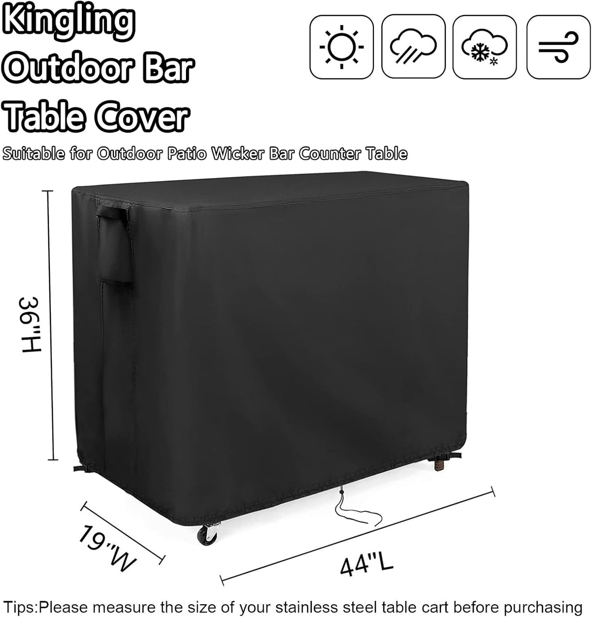 Kingling Outdoor Table Cover for Wicker Bar Cart, 44 Inch Waterproof Patio Bar Table Cover for
