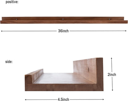 AZSKY 36 Inch Floating Book Shelves Rustic Wood Wall Picture Ledge Shelf for Storage Light Walnut
