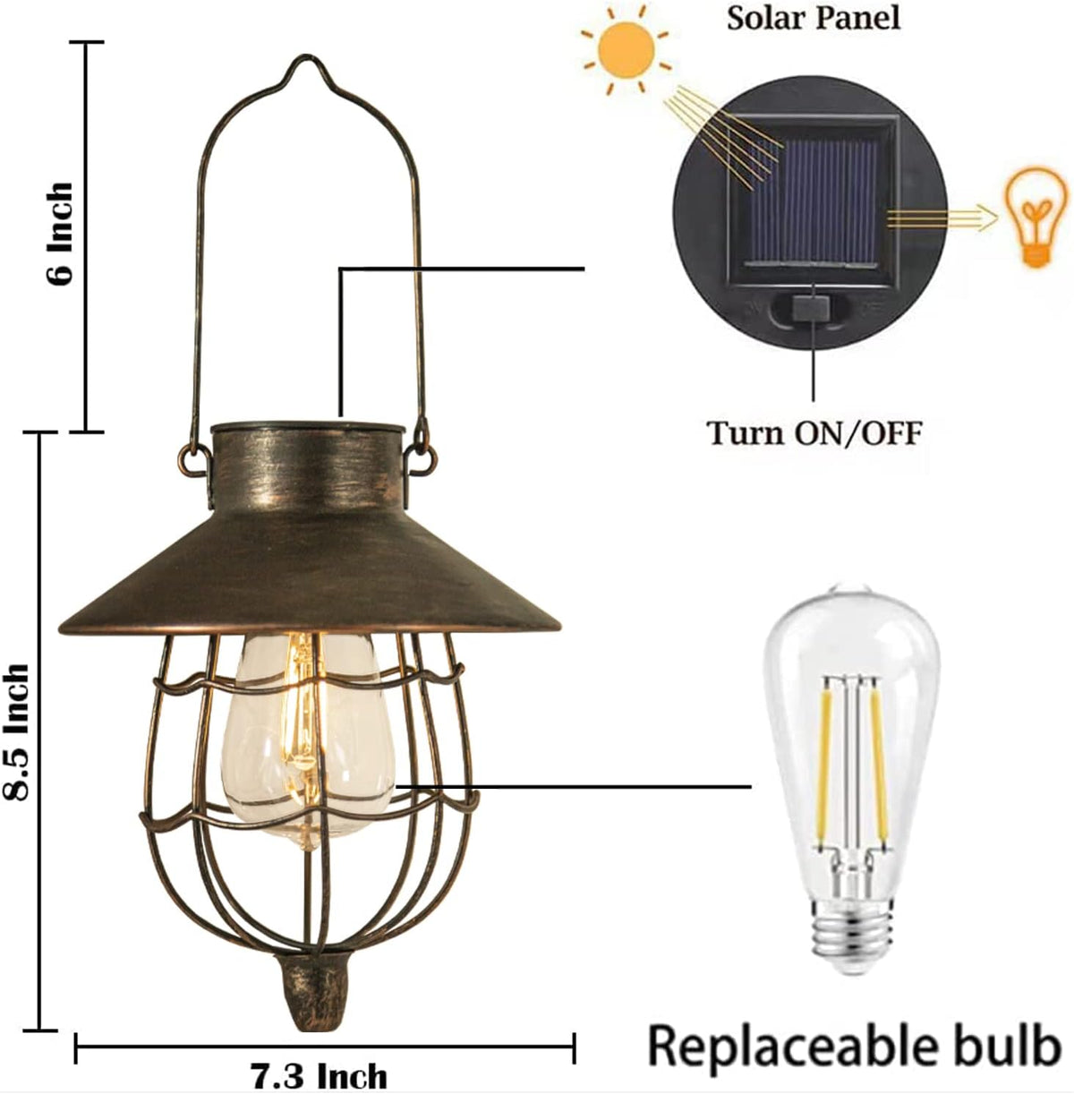 YAKii 6 Pack Solar Lantern Hanging Waterproof Outdoor Metal Solar Lamp with Warm White Light