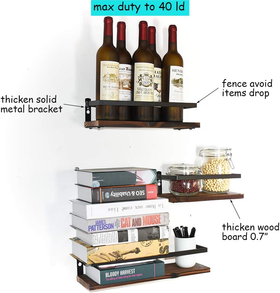 Floating Shelves Rustic Wood Wall Mounted Shelf Practical Metal Fence Design Ideal for Bedroom