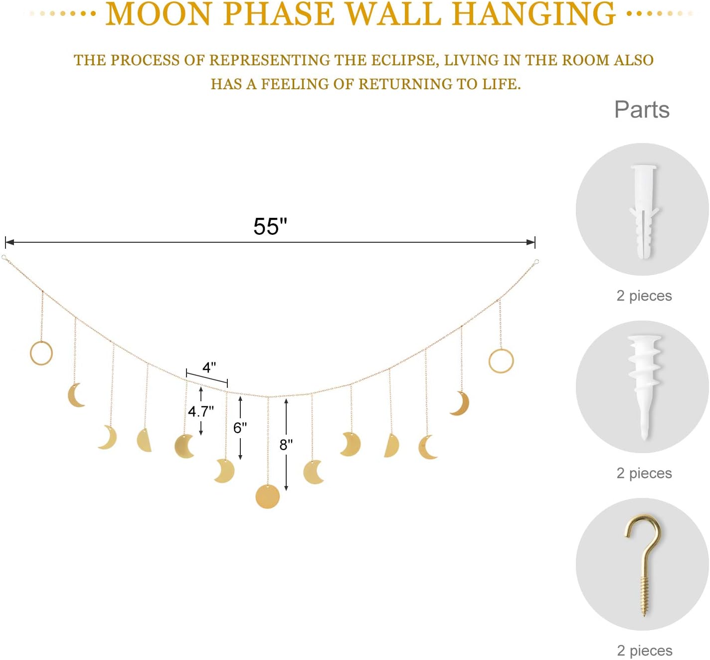 Mkono Moon Phase Wall Hanging Boho Aesthetic Room Decor Metal Moons Garland Hanging Art Bohemian