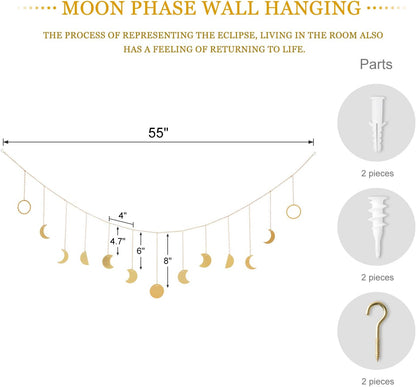 Mkono Moon Phase Wall Hanging Boho Aesthetic Room Decor Metal Moons Garland Hanging Art Bohemian