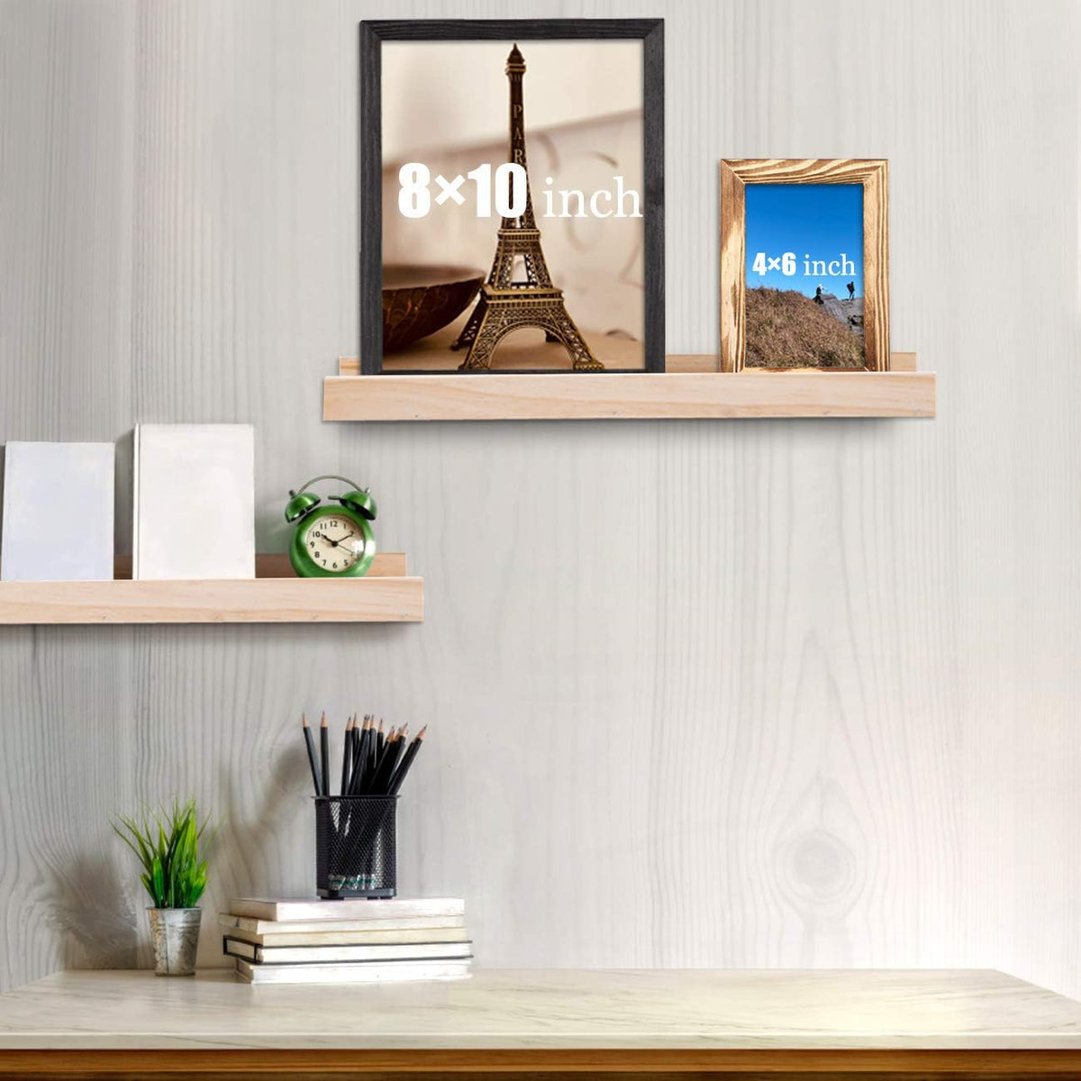 AZSKY Picture Ledge Shelf, Small Floating Shelves Set of 2, 16 Inches Nursery Book Shelves for Toys