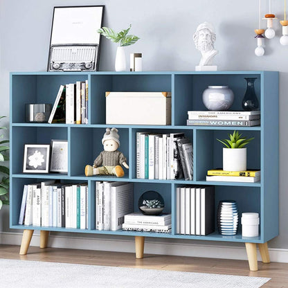 IOTXY Wooden Open Shelf Bookcase - 3-Tier Floor Standing Display Cabinet Rack with Legs, 10 Cubes