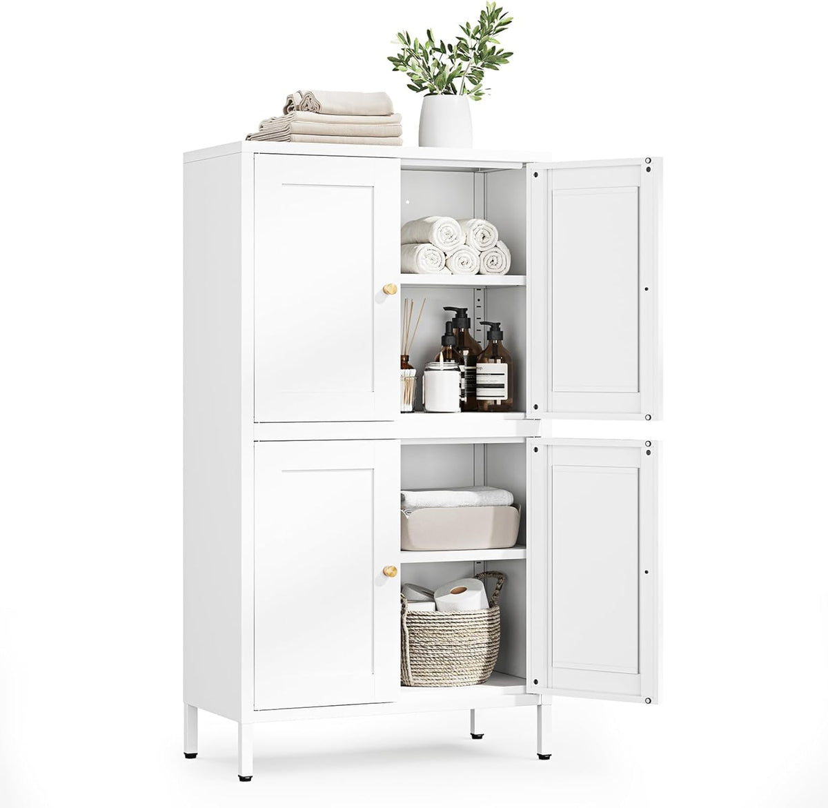 Letaya Storage Cabinet with Doors and Shelves,Small Freestanding Bathroom Floor Metal Cabinets