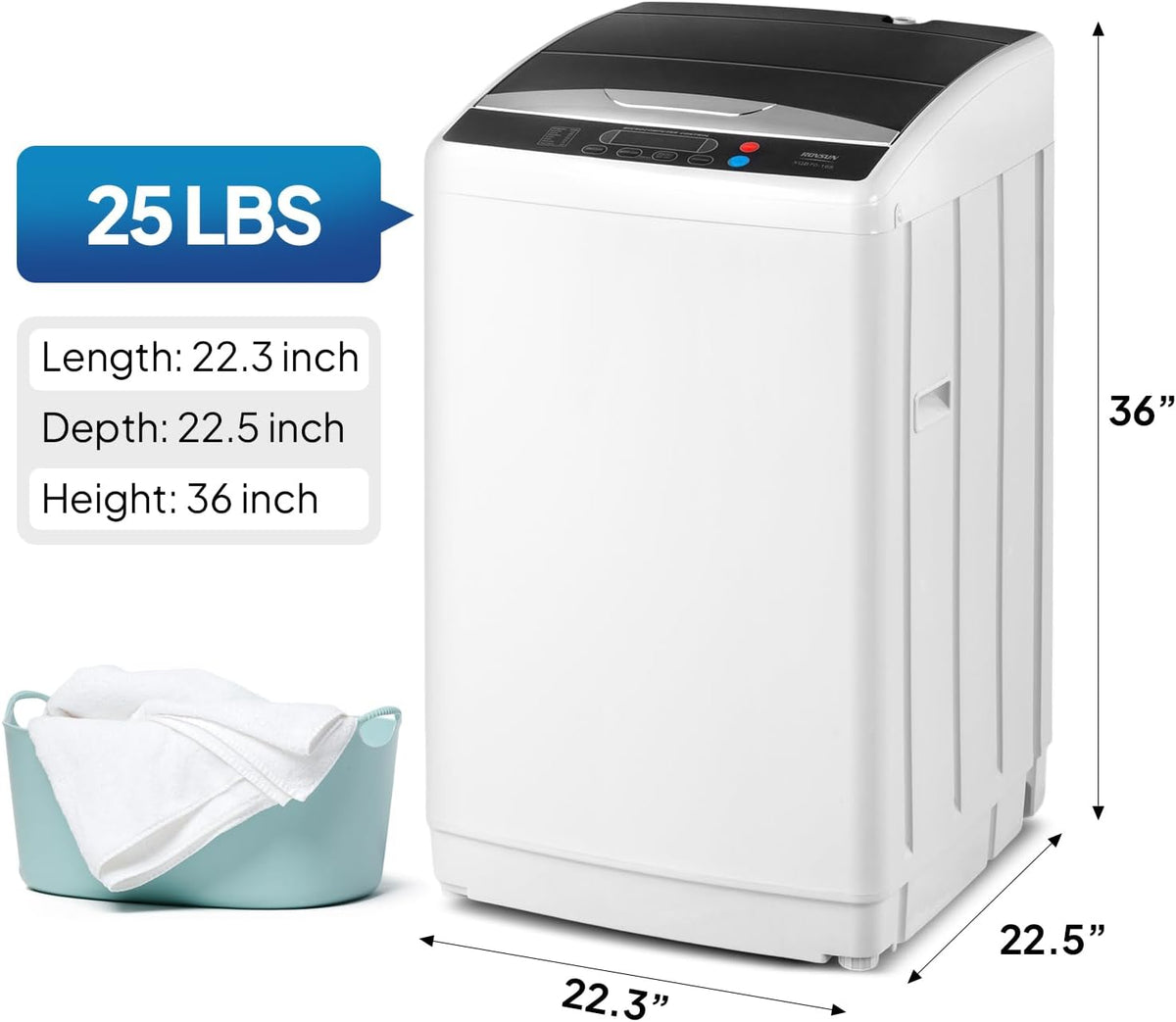 ROVSUN 25LBS Portable Washing Machine, Full-Automatic Electric Laundry Machine with Stainless Steel