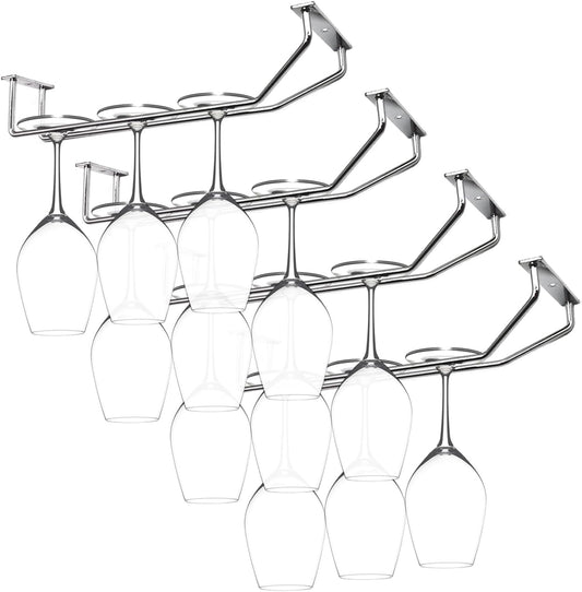 10.8 Inch Wine Glass Rack, Under Cabinet Wine Glass Holder, Wine Glass Hangers Under Shelf, Chrome