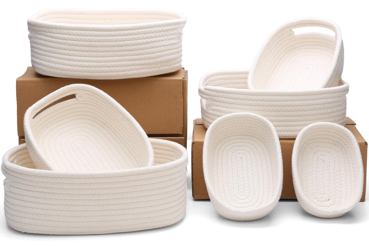 7 Piece Cotton Rope Woven Basket Set - Small Basket for Baby Nursery, Pets, Montessori, Dog & Cat