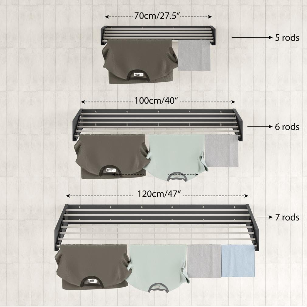 Step Up Laundry Drying Rack (28-INCH Industrial Gray), Wall Mounted, Retractable Clothes Drying
