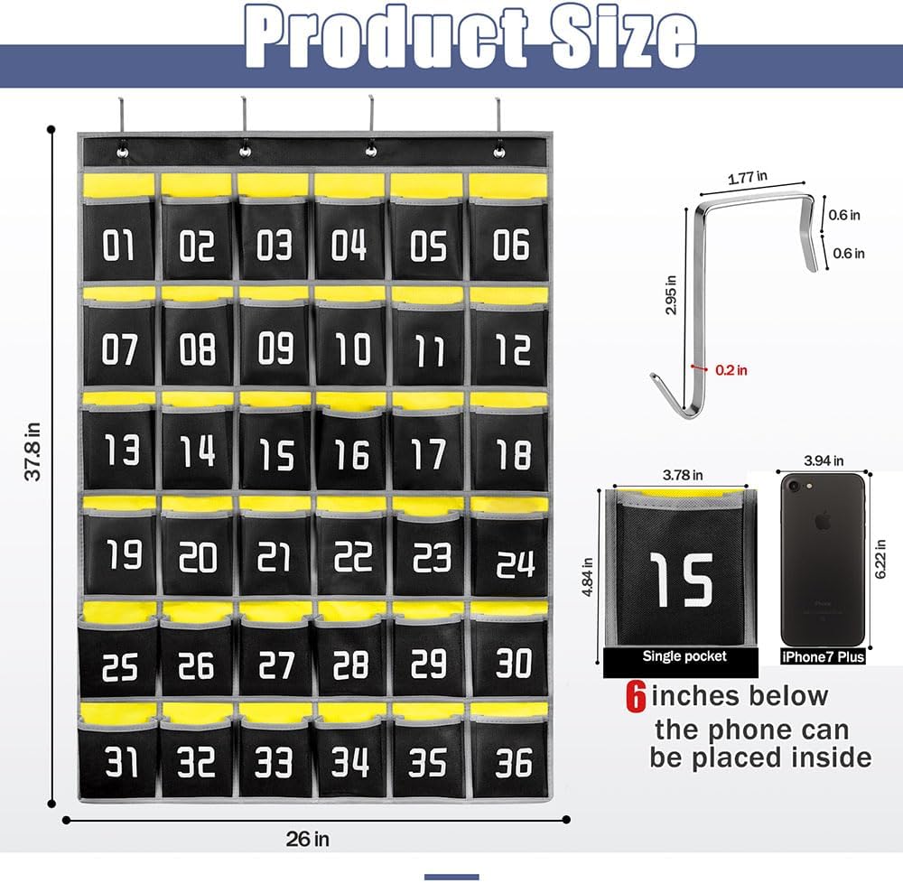 Loghot Classroom Accessories Closet Pocket Chart for Cell Phones Holder Wall Door Hanging Organizer
