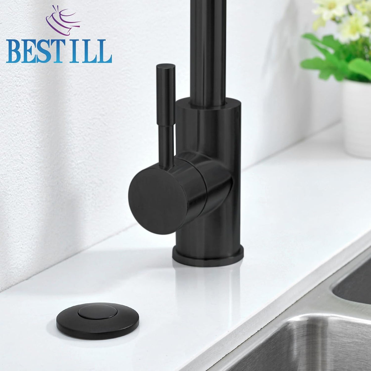 BESTILL Garbage Disposal Air Switch Kit - UL Listed, Brass 3.6" Long Push Button for Waste