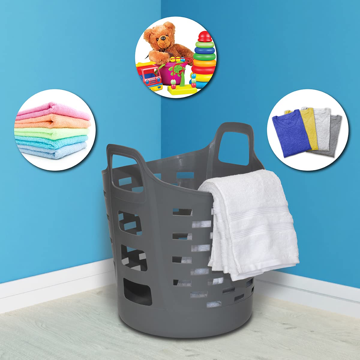 Clorox Flexible Laundry Basket - Plastic Hamper for Clothes, Bedroom, and Storage - Portable Round