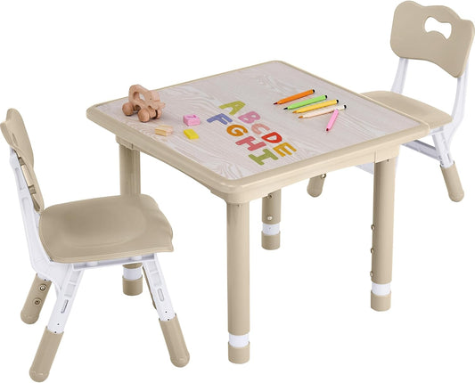 Toddler Table and Chair Set, Height Adjustable-Upgrade Kids Table and 2 Chairs for Ages 3-8