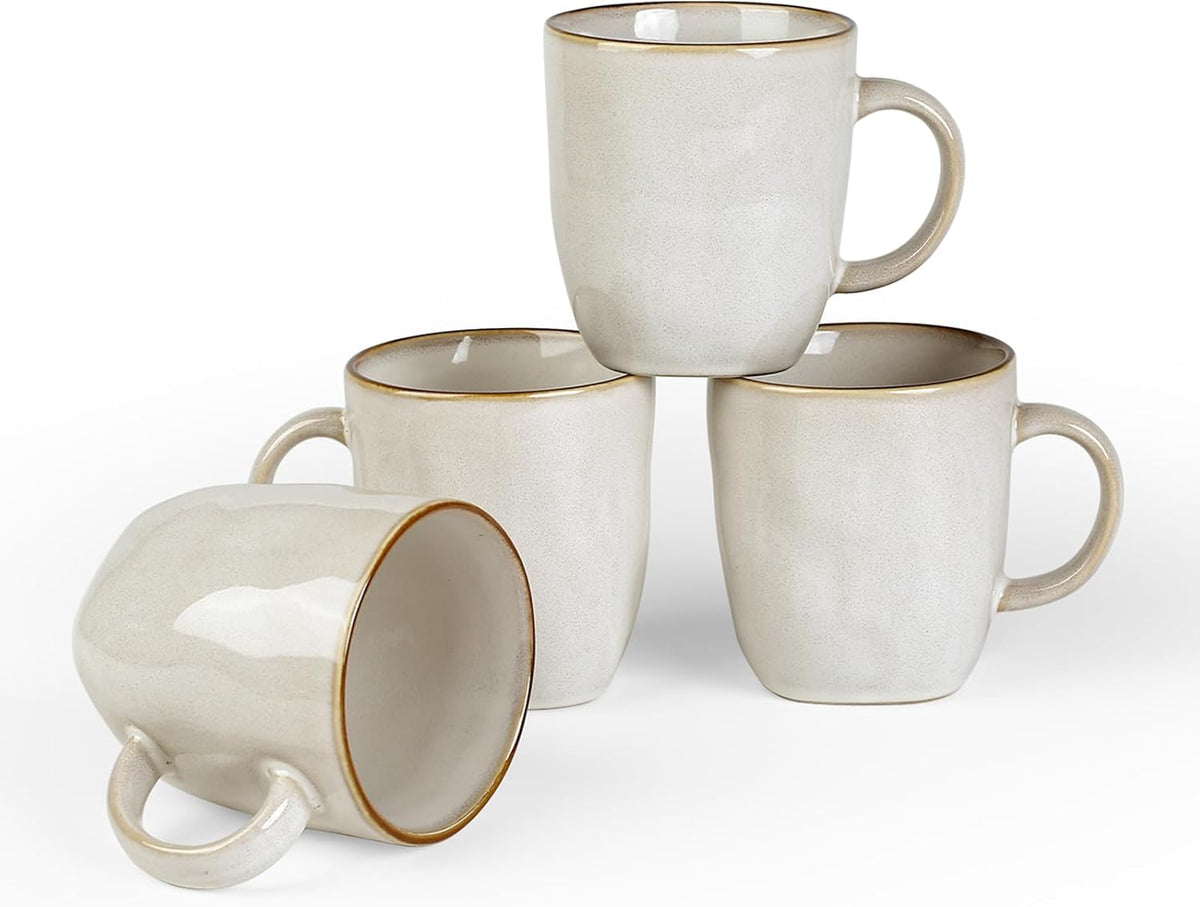 famiware Coffee Mugs Set of 4, Ocean Square 13oz Coffee Cup Set with Handle for Cocoa, Milk, Hot
