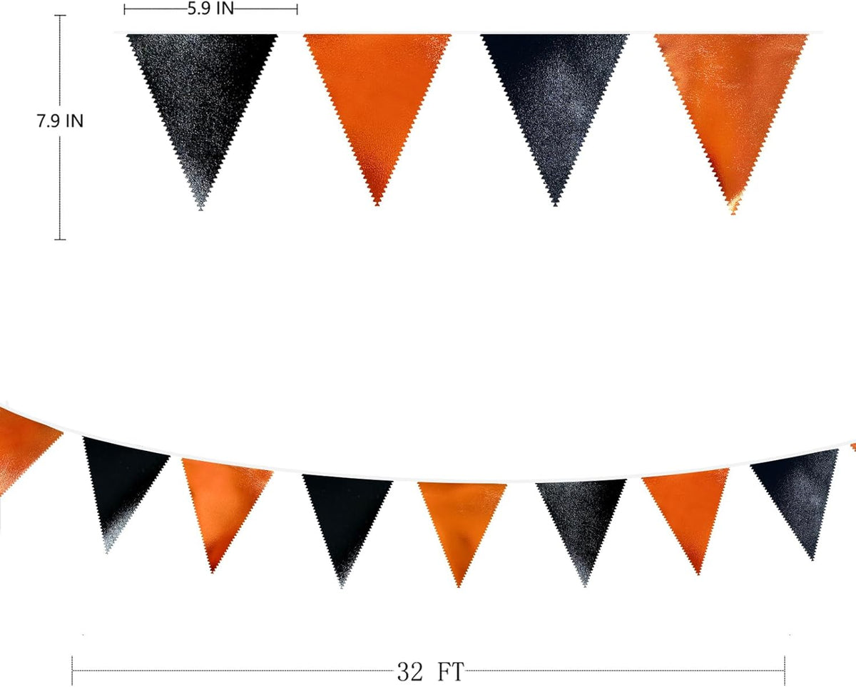 Black Orange Party Decoration Metallic Fabric Triangle Pennant Banner Flag Bunting Garland for