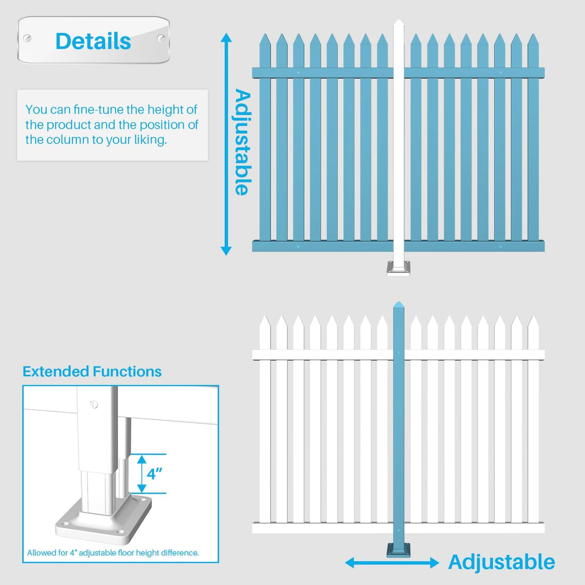 Patio Vinyl Picket Fence Post Kit 30" High for Straight PVC Decorative Fence, Installed in Muddy