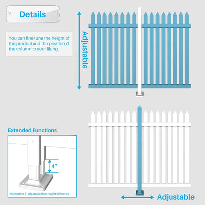 Patio Vinyl Picket Fence Post Kit 30" High for Straight PVC Decorative Fence, Installed in Muddy