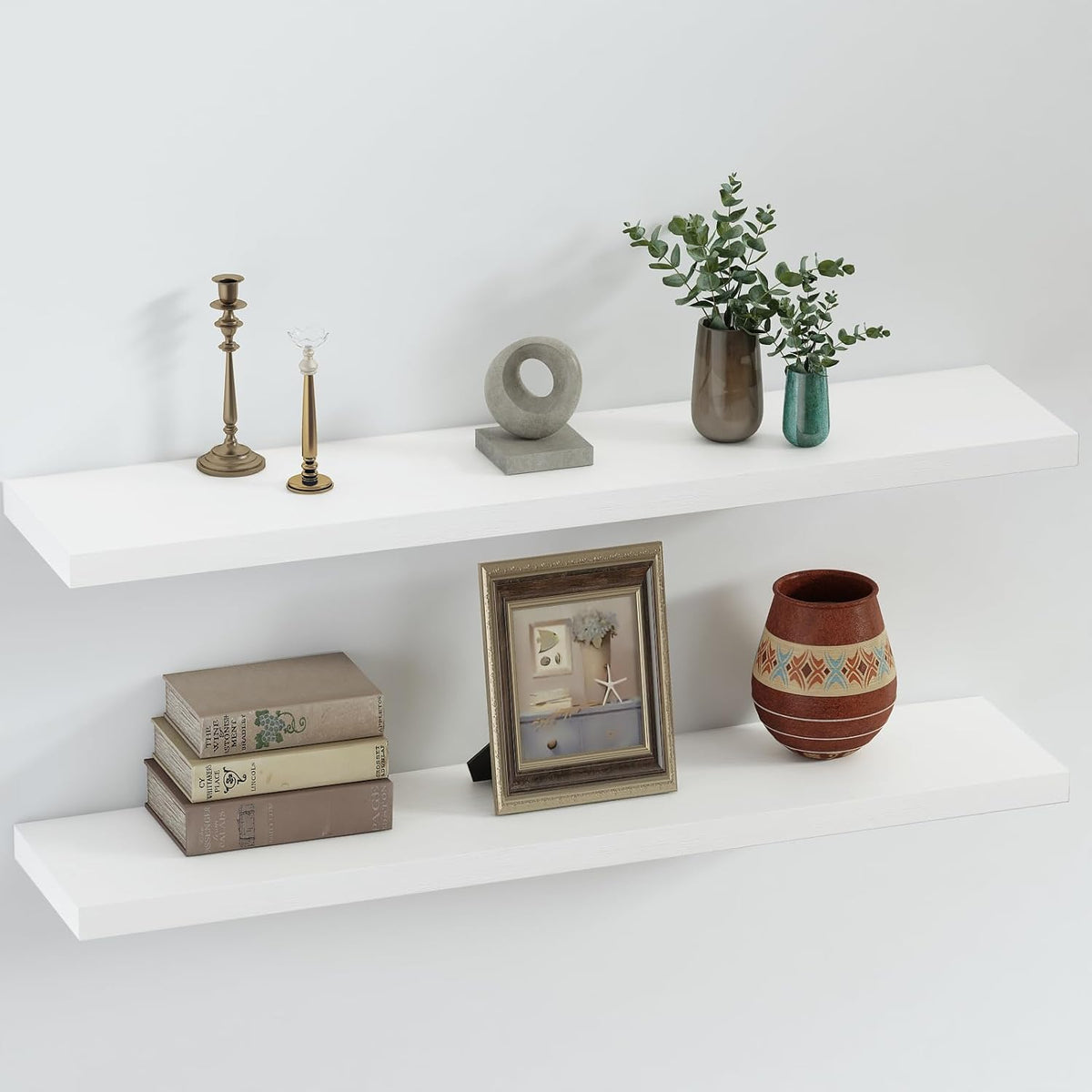 SAUMONIERES Floating Shelves 8 Inch Deep Solid Wood Wide Wall Shelf Set of 2 Wall Mounted for