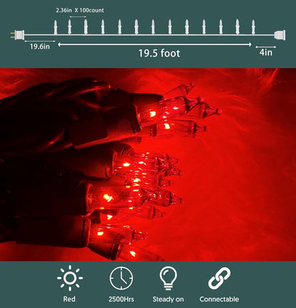 HISHINY Christmas Lights 100 Count Red Christmas Tree String Lights with Green Wire for Outdoor